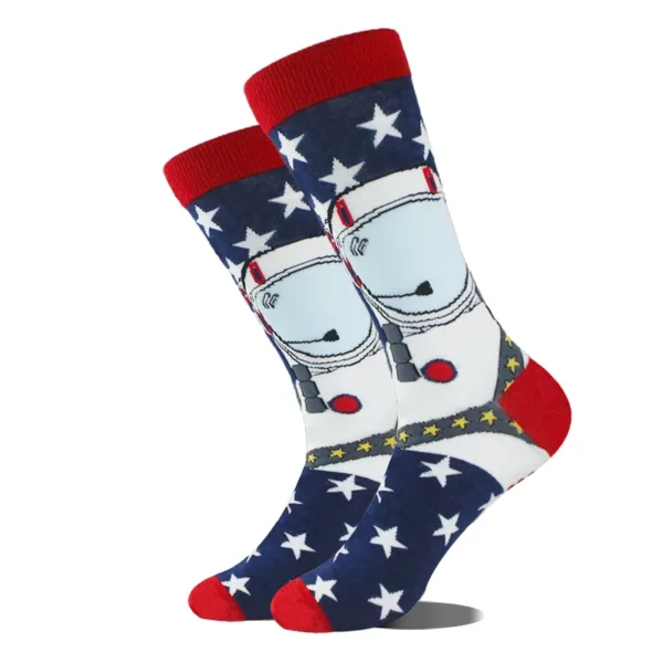 Funny Alien Planet Shark Design Cotton Socks - Image 60