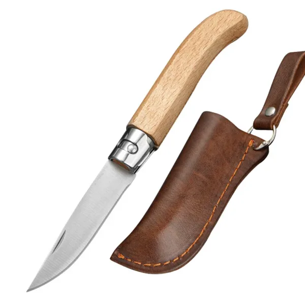 Folding Survival Knife with Wood Handle - Image 9