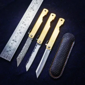 Damascus Folding Knife with Copper Handle
