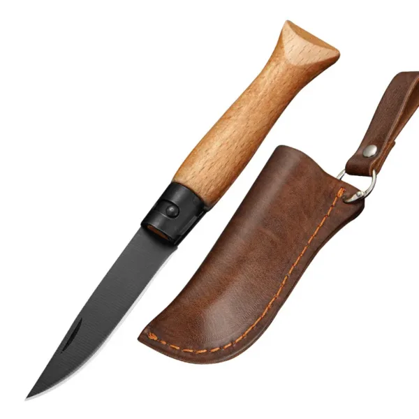 Folding Survival Knife with Wood Handle - Image 8