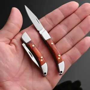 Compact Outdoor Folding Knife with Wooden Handle