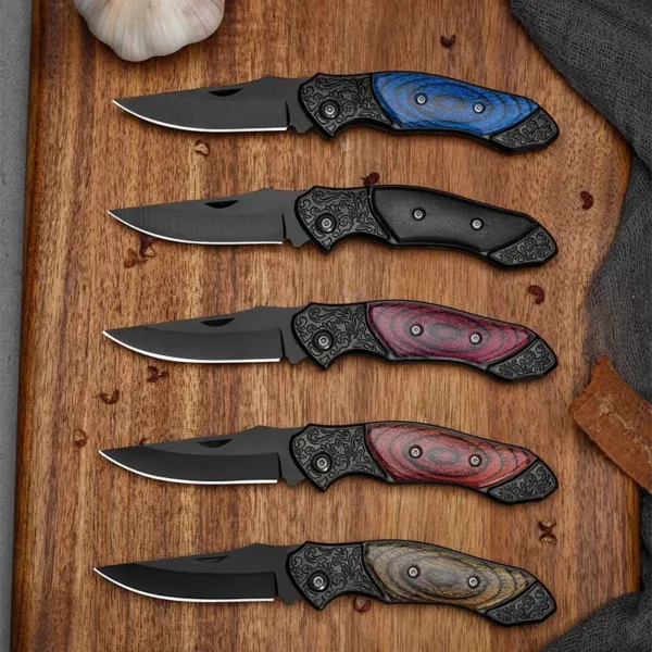 Portable Folding Camping Knife with Wooden Handle - Image 3