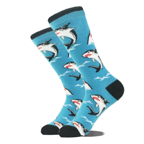 Funny Alien Planet Shark Design Cotton Socks - Image 61