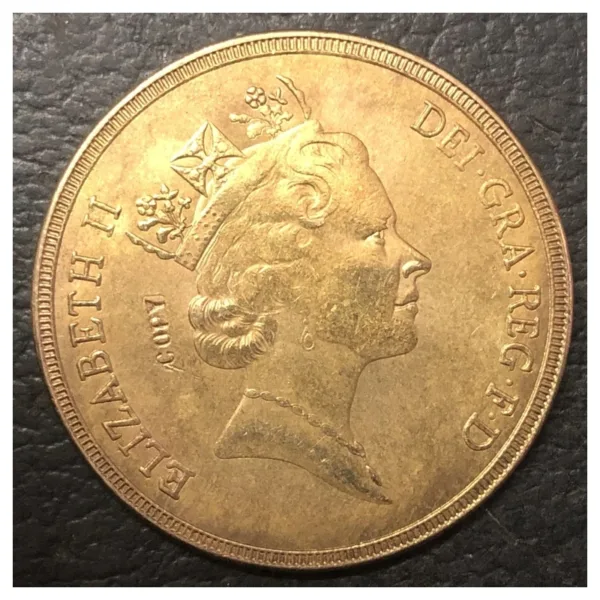 1985 Elizabeth II 5 Pounds Gold Replica Coin - Image 2