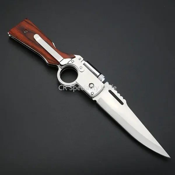 Portable AK47 EDC Folding Knife with Wood Handle - Image 3