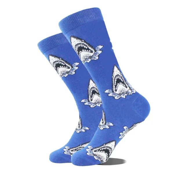 Funny Alien Planet Shark Design Cotton Socks - Image 52