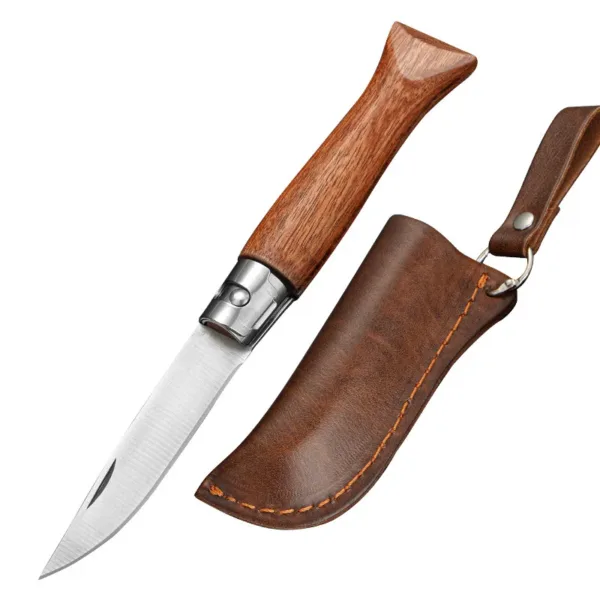 Folding Survival Knife with Wood Handle - Image 10
