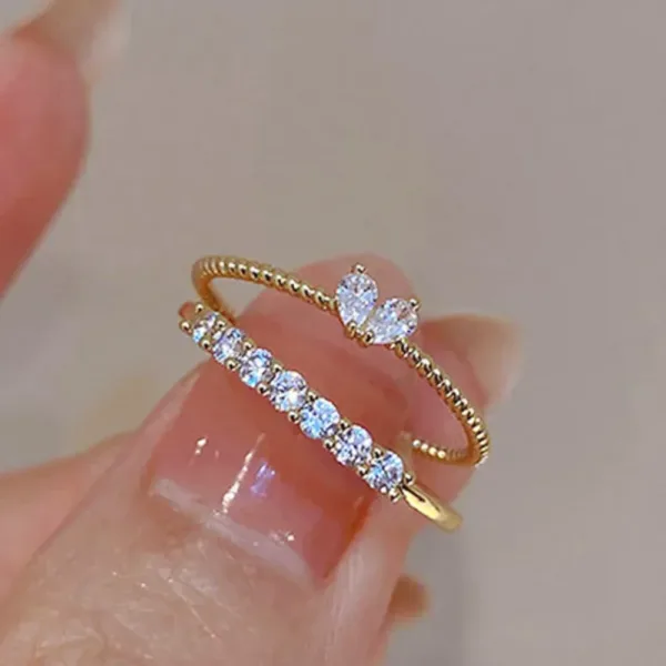 Adjustable Heart Zircon Rings for Women 2pcs