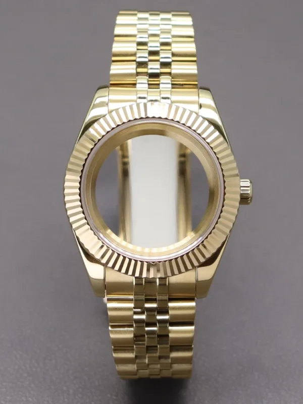 Gold Fluted Watch Case for Seiko Miyota Movement - Image 7