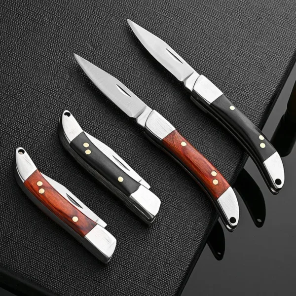 Stainless Steel Pocket Knife with Wooden Handle - Image 2