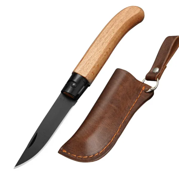 Folding Survival Knife with Wood Handle - Image 7