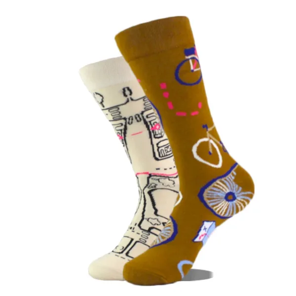 Funny Alien Planet Shark Design Cotton Socks - Image 33