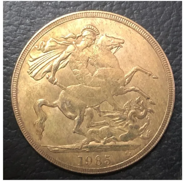 1985 Elizabeth II 5 Pounds Gold Replica Coin - Image 3