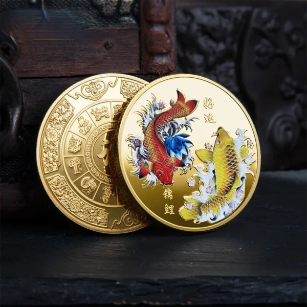 Chinese Fu Koi Carp Replica Commemorative Coin - Image 2