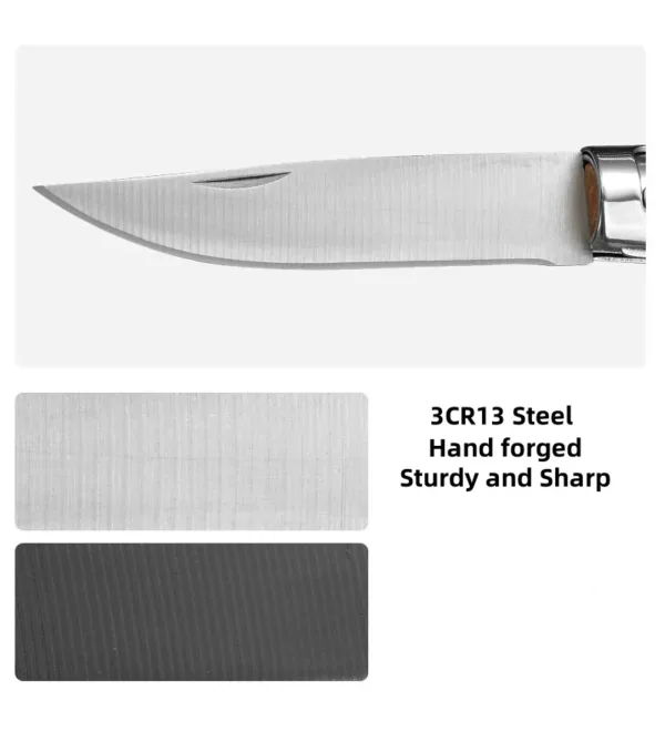 Folding Survival Knife with Wood Handle - Image 5