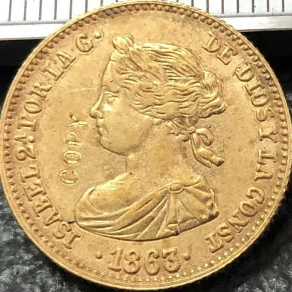 Isabel II Gold Replica Coin 40 Reales 1863 - Image 3