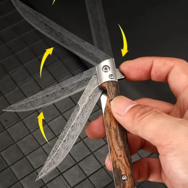 Damascus Folding Knife with Rosewood Handle - Image 5