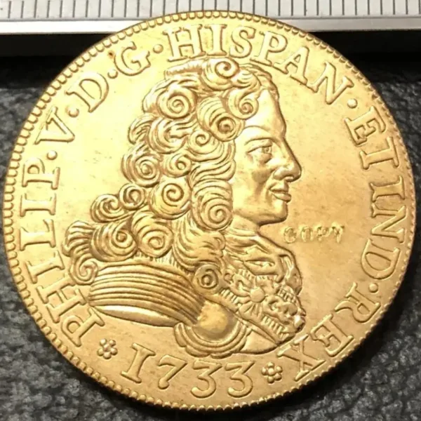 1733 Spain 4 Escudos Replica Gold Coin - Image 3