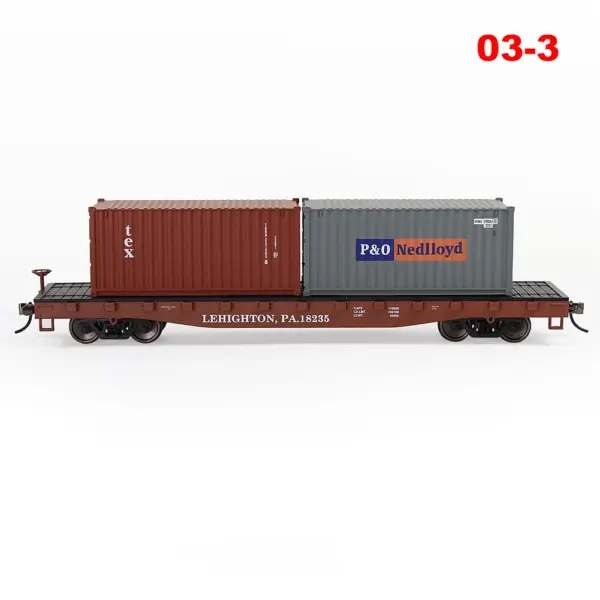 HO Scale 1:87 Flat Car with Shipping Containers - Image 11