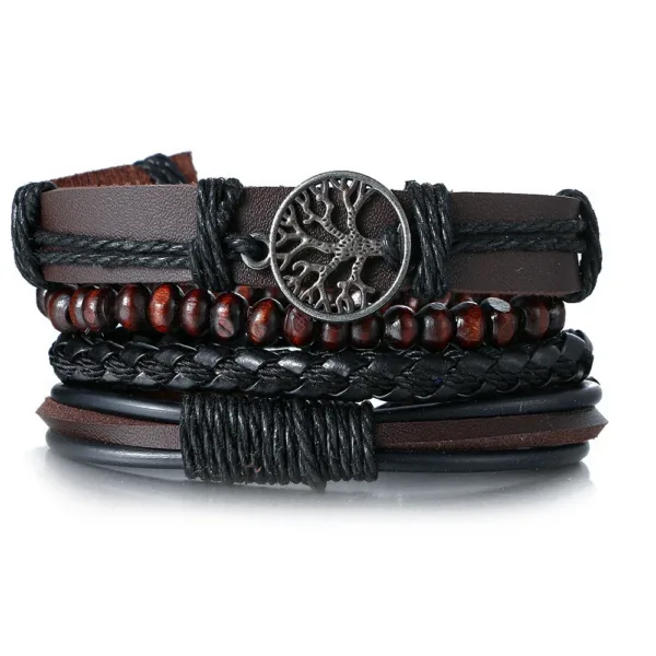 4 Pcs Cross Leaf Charm Leather Bracelets - Image 8