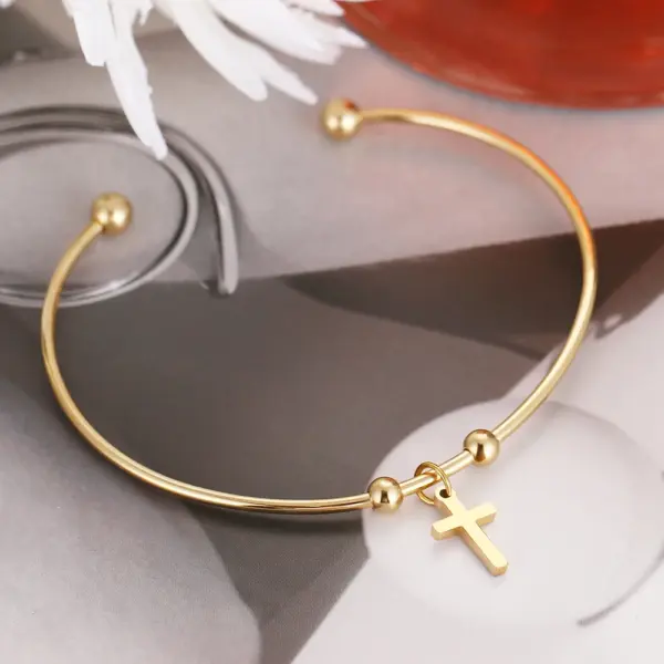 Gold Color Cross Cuff Bracelet for Women