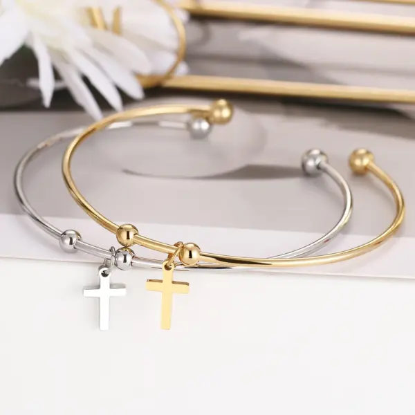 Gold Color Cross Cuff Bracelet for Women - Image 4