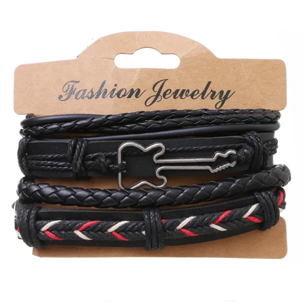 4 Pcs Cross Leaf Charm Leather Bracelets - Image 6