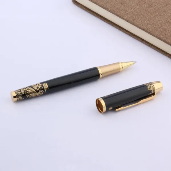 Black Lacquer Golden Trim Rollerball Pen - Image 5