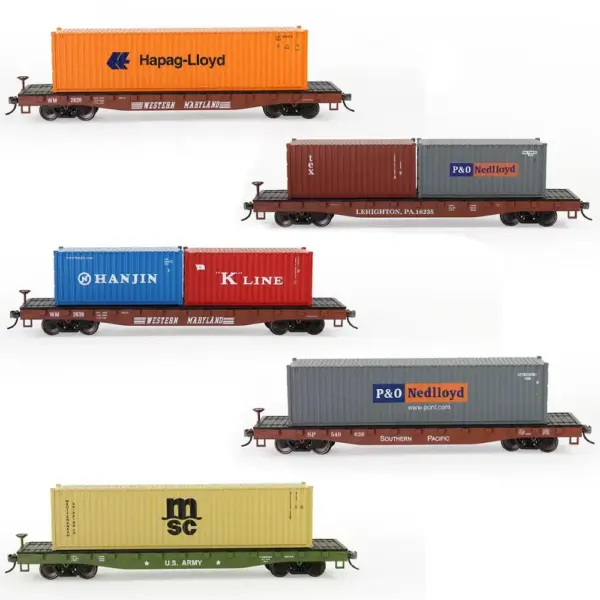 HO Scale 1:87 Flat Car with Shipping Containers