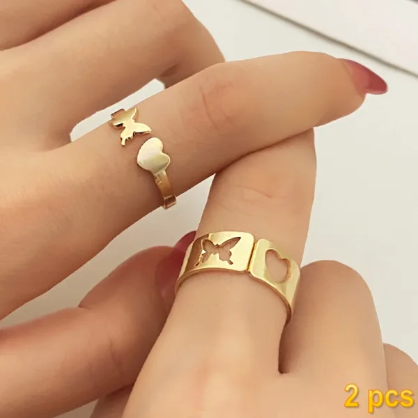 Trendy Butterfly Couple Rings Set for Lovers - Image 38