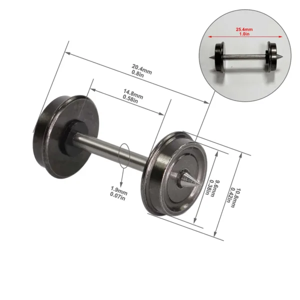 Evemodel 24pcs Metal DC Wheels for HO Trains - Image 3