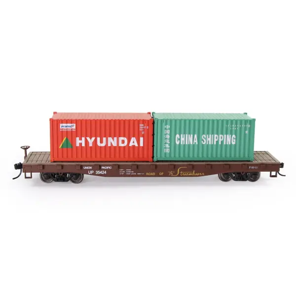 HO Scale 1:87 Flat Car with Shipping Containers - Image 16