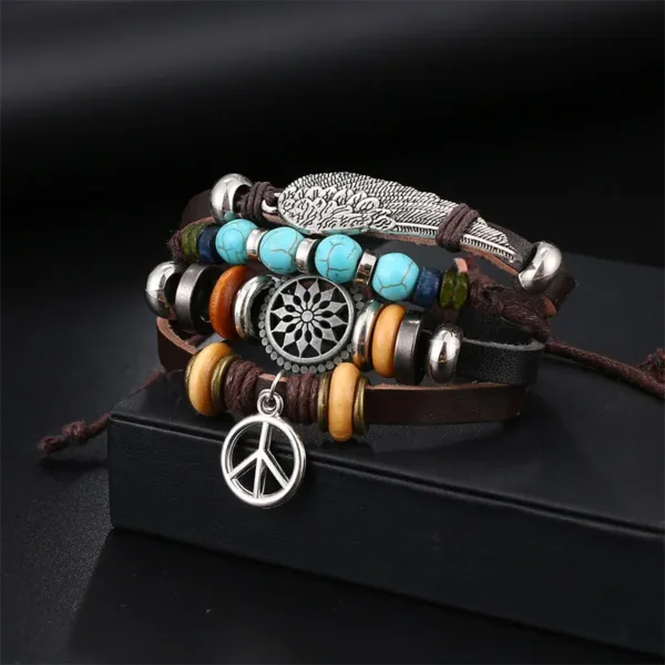 Vintage Wing Leather Charm Bracelet for All - Image 2