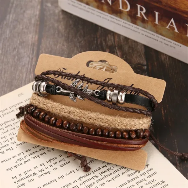 Vintage Multilayer Adjustable Leaf Leather Bracelet - Image 4