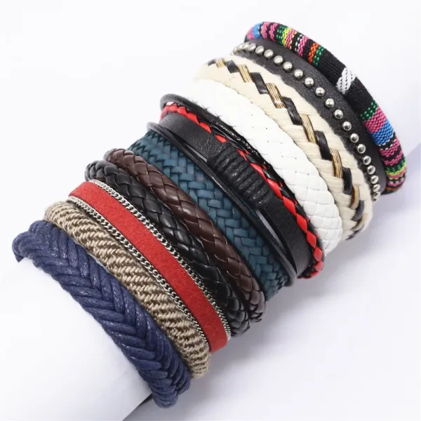 10 Pcs Handmade Leather Wrap Bracelets Set - Image 4