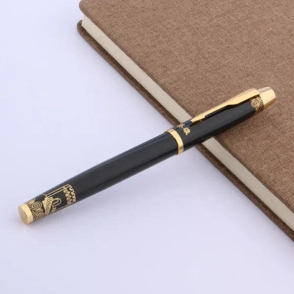 Black Lacquer Golden Trim Rollerball Pen - Image 4