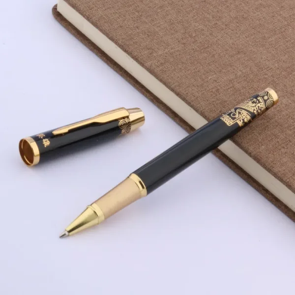 Black Lacquer Golden Trim Rollerball Pen - Image 3