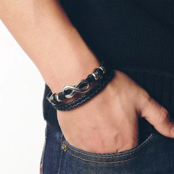 Leather Charm Bracelet with Geometric Design - Image 10