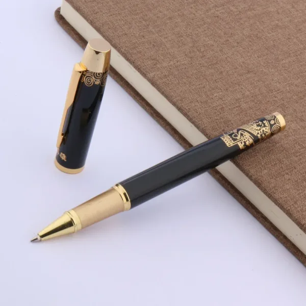 Black Lacquer Golden Trim Rollerball Pen