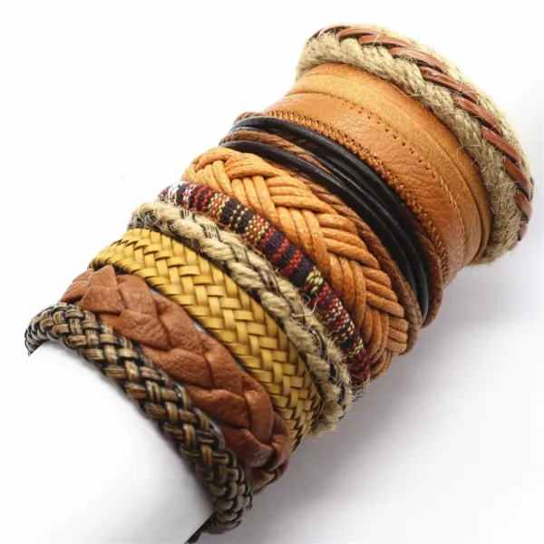 10 Pcs Leather Wrap Bracelets Set - Image 9