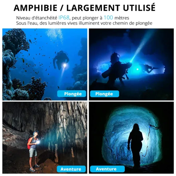 2000 Lumens IP68 Diving Flashlight with Battery - Image 6