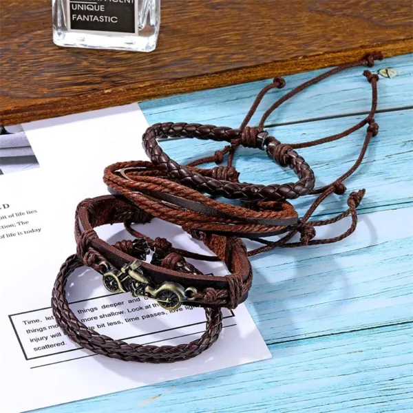 Boho Multilayer Leather Charm Bracelet Set - Image 4