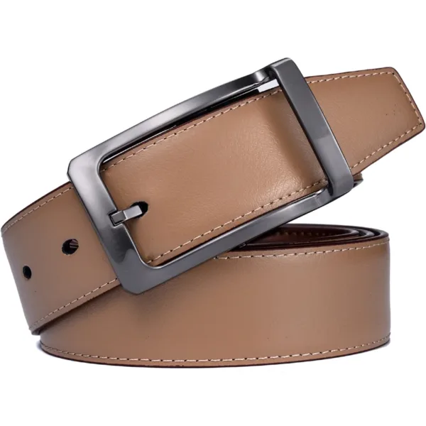 Men's Reversible Leather Dress Belt with Rotating Buckle - Image 5