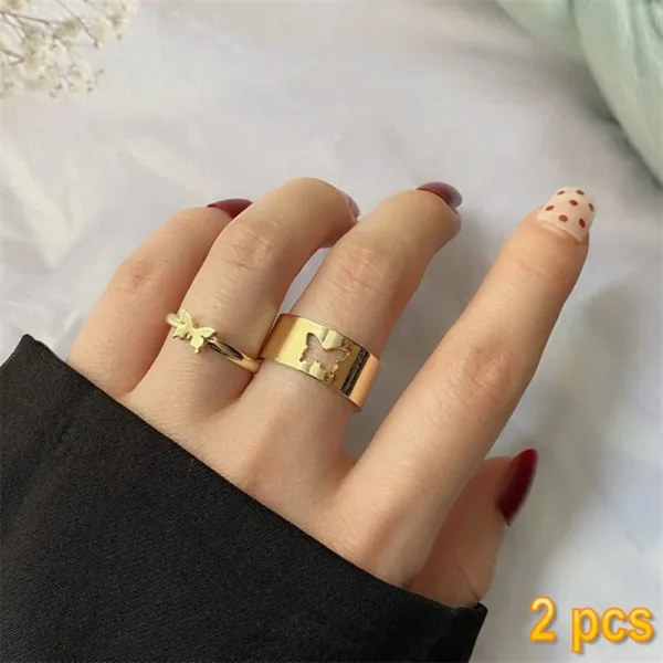 Trendy Butterfly Couple Rings Set for Lovers - Image 23