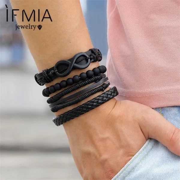 Leather Charm Bracelet with Geometric Design - Image 2