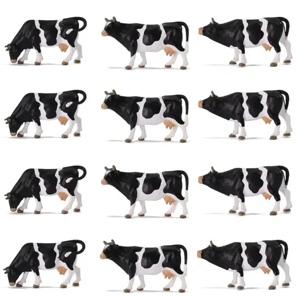 12pcs O Scale Painted PVC Cows 1:43 Models - Image 2