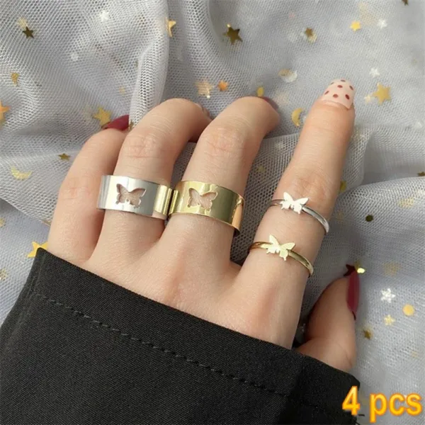 Trendy Butterfly Couple Rings Set for Lovers - Image 25