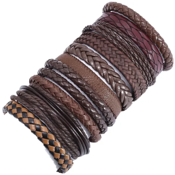 10 Pcs Handmade Leather Wrap Bracelets Set - Image 3