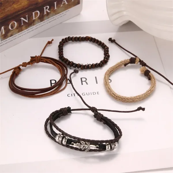 Vintage Multilayer Adjustable Leaf Leather Bracelet - Image 5