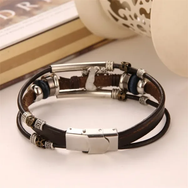 Vintage Multilayered Leather Flower Bracelet - Image 5